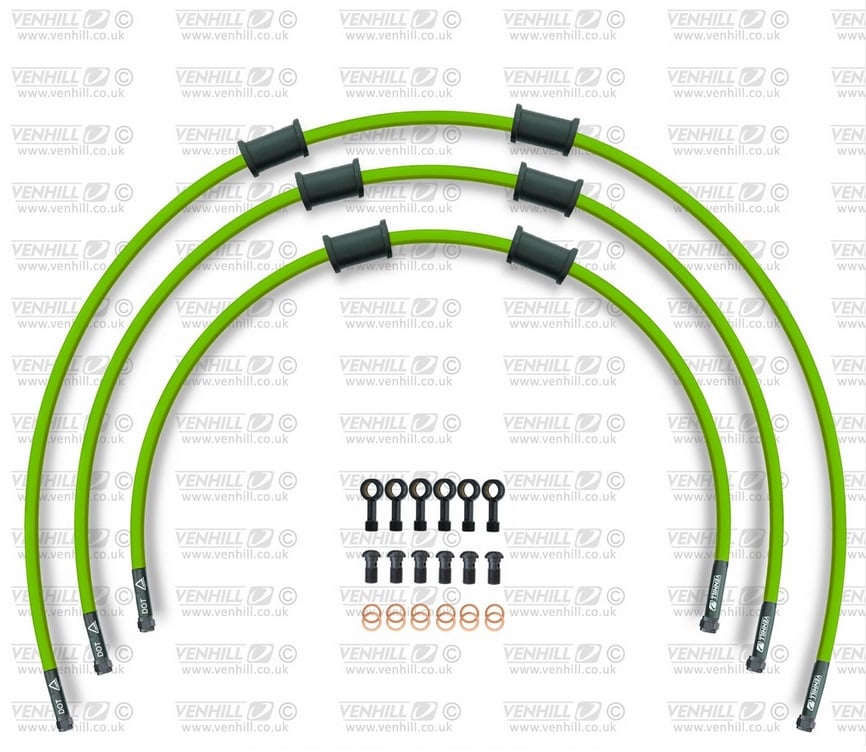 Obrázek produktu STANDARD Hadice přední brzdy sada Venhill POWERHOSEPLUS SUZ-6002FB-GR (3 hadice v sadě) zelené hadice, černé koncovky SUZ-6002FB-GR