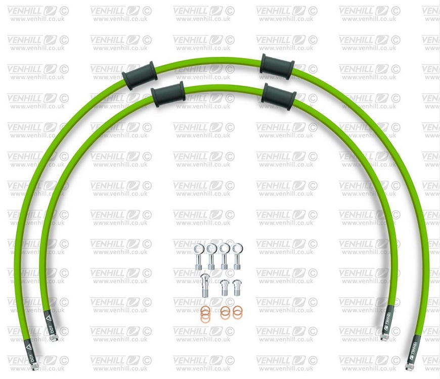 Obrázek produktu RACE Hadice přední brzdy sada Venhill POWERHOSEPLUS SUZ-6035F-GR (2 hadice v sadě) zelené hadice, chromové koncovky SUZ-6035F-GR
