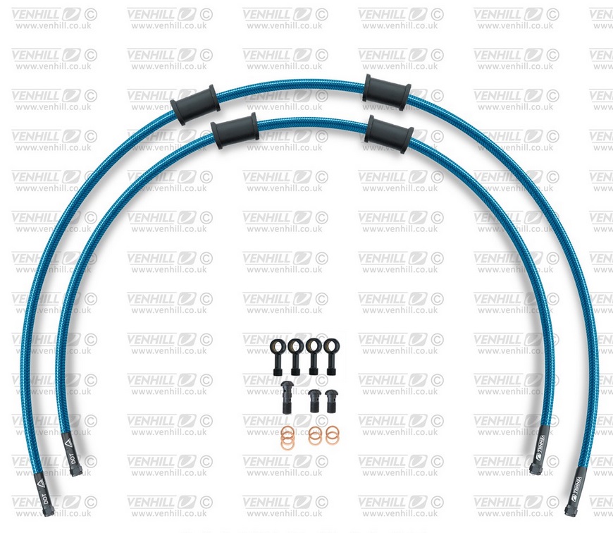 Obrázek produktu RACE Hadice přední brzdy sada Venhill POWERHOSEPLUS YAM-7005FB-TB (2 hadice v sadě) průhledně modré hadice, černé koncovky YAM-7005FB-TB