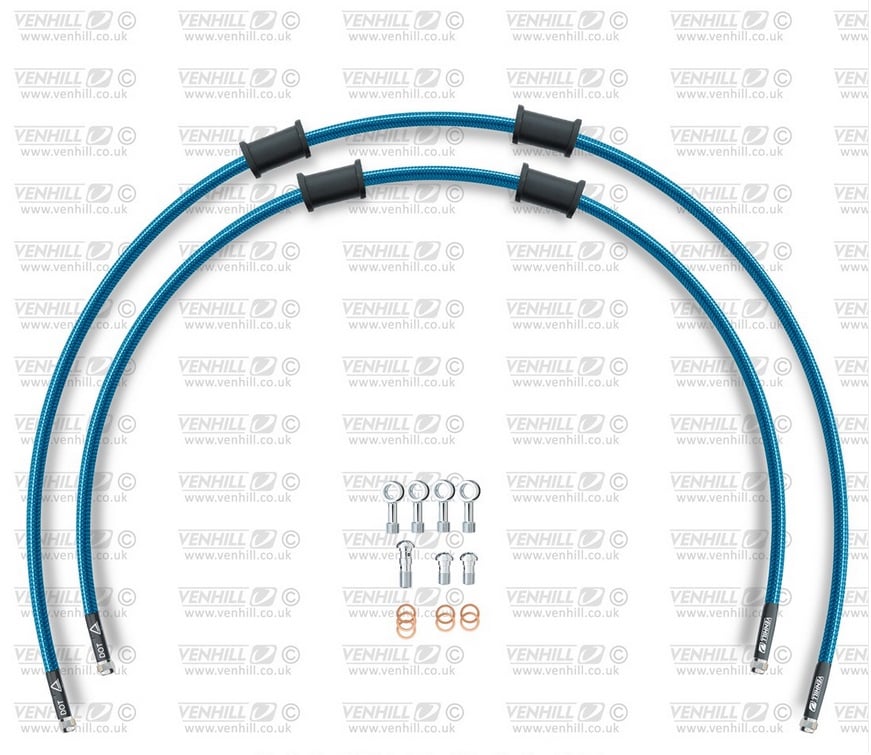 Obrázek produktu RACE Hadice přední brzdy sada Venhill POWERHOSEPLUS YAM-7005F-TB (2 hadice v sadě) průhledně modré hadice, chromové koncovky YAM-7005F-TB