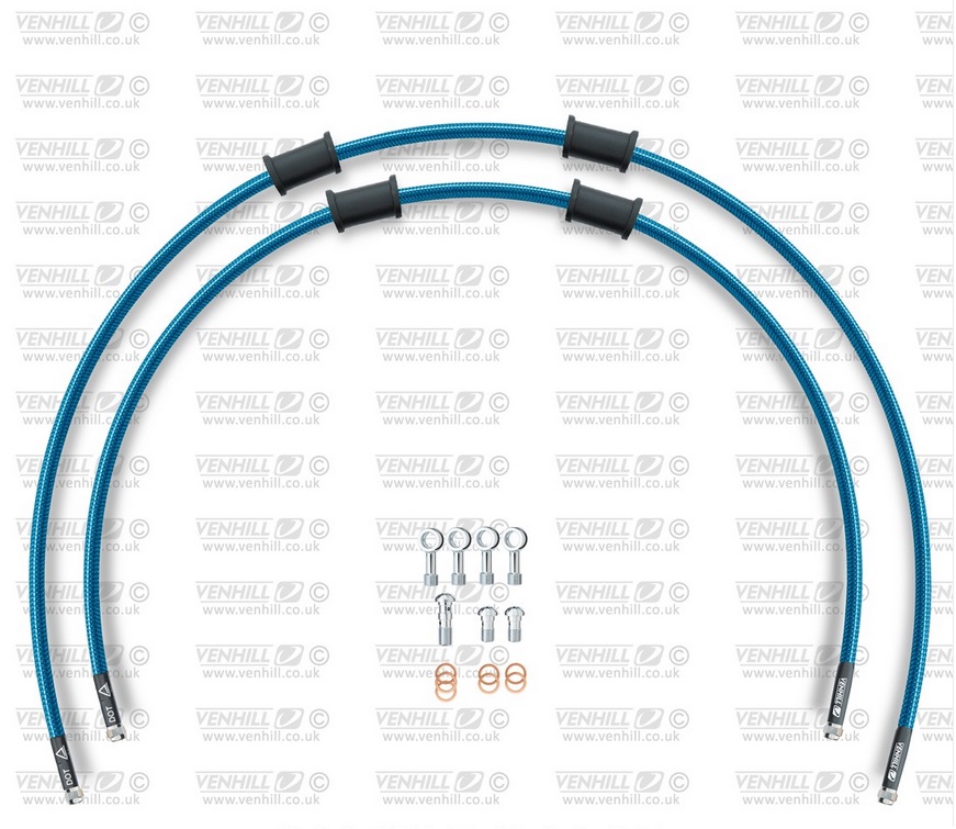 Obrázek produktu RACE Hadice přední brzdy sada Venhill POWERHOSEPLUS YAM-7005FS-TB (2 hadice v sadě) průhledně modré hadice, nerezové koncovky YAM-7005FS-TB