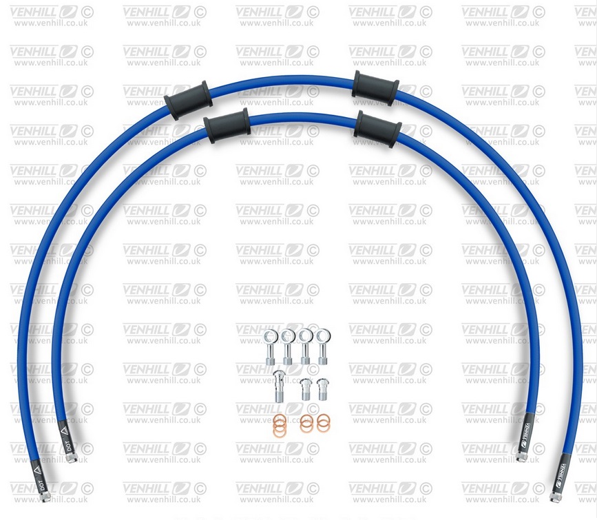 Obrázek produktu RACE Hadice přední brzdy sada Venhill POWERHOSEPLUS HON-4014FS-SB (2 hadice v sadě) modré hadice, nerezové koncovky HON-4014FS-SB