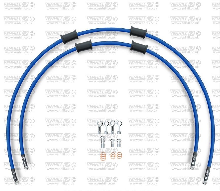 Obrázek produktu RACE Hadice přední brzdy sada Venhill POWERHOSEPLUS SUZ-10024F-SB (2 hadice v sadě) modré hadice, chromové koncovky SUZ-10024F-SB