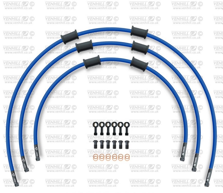 Obrázek produktu STANDARD Hadice přední brzdy sada Venhill POWERHOSEPLUS YAM-11002FB-SB (3 hadice v sadě) modré hadice, černé koncovky YAM-11002FB-SB