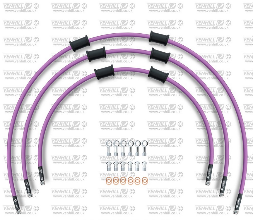 Obrázek produktu STANDARD Hadice přední brzdy sada Venhill POWERHOSEPLUS SUZ-6002FS-PU (3 hadice v sadě) fialové hadice, nerezové koncovky SUZ-6002FS-PU
