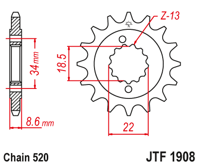 Obrázek produktu Řetězové kolečko JT JTF 1908-14 14 zubů, 520