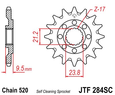 Obrázek produktu Řetězové kolečko JT JTF 284-14SC 14 zubů, 520 Samočistící, Nízká hmotnost JTF284.14SC