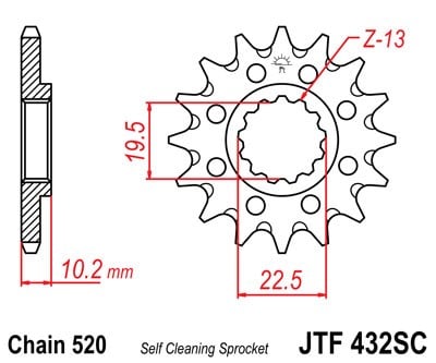 Obrázek produktu Řetězové kolečko JT JTF 432-14SC 14 zubů, 520 Samočistící, Nízká hmotnost JTF432.14SC