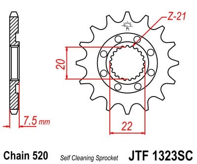 Obrázek produktu Řetězové kolečko JT JTF 1323-14SC 14 zubů, 520 Samočistící, Nízká hmotnost JTF1323.14SC