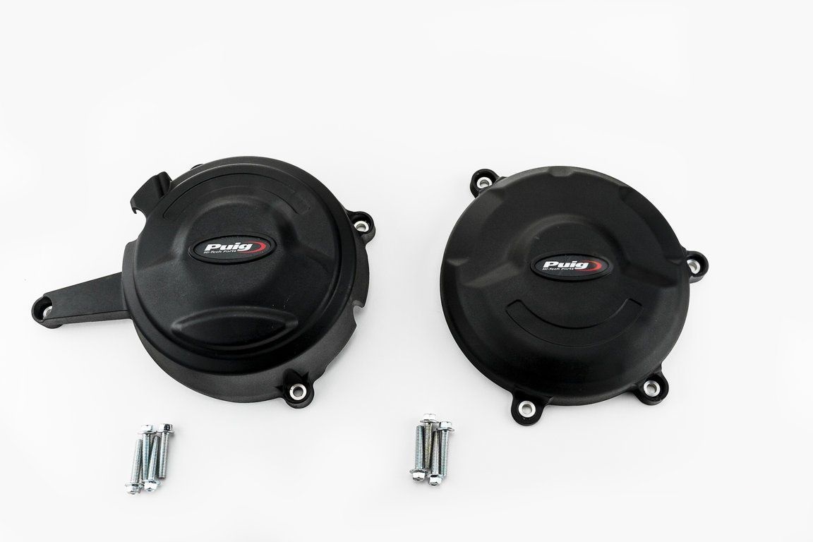 Obrázek produktu Ochranné kryty motoru PUIG 20138N černý zahrnuje pravý a levý kryt 20138N