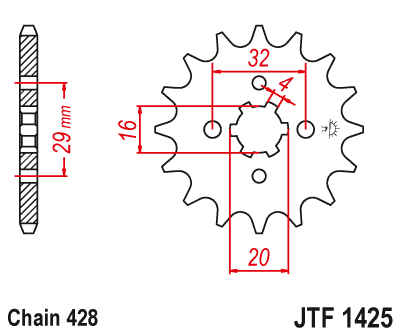 Obrázek produktu Řetězové kolečko JT JTF 1425-14 14 zubů, 428