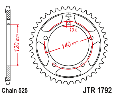 Obrázek produktu Řetězová rozeta JT JTR 1792-45ZBK 45 zubů, 525 Černý zinek