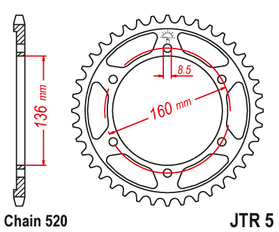 Obrázek produktu Řetězová rozeta JT JTR 5-47ZBK 47 zubů, 520 Černý zinek