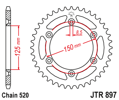 Obrázek produktu Řetězová rozeta JT JTR 897-48SC 48 zubů, 520 Samočistící, Nízká hmotnost