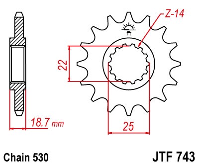 Obrázek produktu Řetězové kolečko JT JTF 743-14 14 zubů, 530 JTF743.14