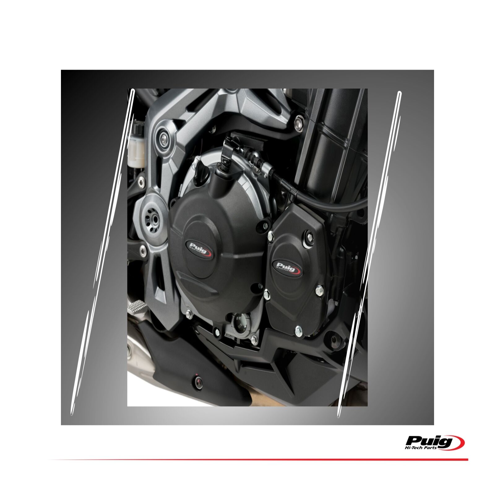 Obrázek produktu Engine protective covers PUIG 20169N černý zahrnuje pravý, levý kryt a kryt alternátoru 20169N