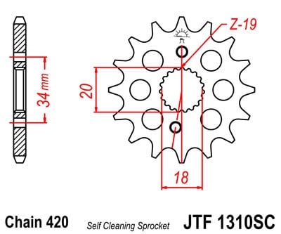 Obrázek produktu Řetězové kolečko JT JTF 1310-15SC 15 zubů, 420 Samočistící, Nízká hmotnost JTF1310.15SC