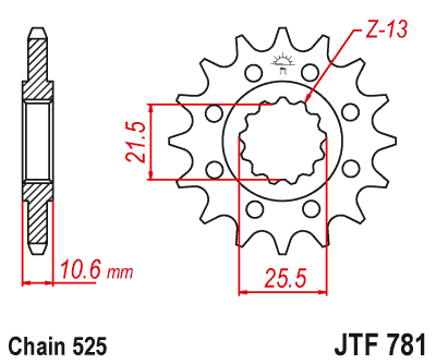 Obrázek produktu řetězové kolečko pro sekundární řetězy typu 525, JT (14 zubů)