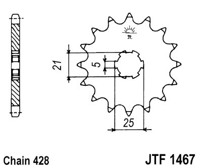 Obrázek produktu řetězové kolečko pro sekundární řetězy typu 428, JT - Anglie (13 zubů) JTF1467.13