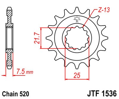 Obrázek produktu řetězové kolečko pro sekundární řetězy typu 520, JT - Anglie (15 zubů)