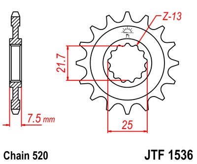 Obrázek produktu Řetězové kolečko JT JTF 1536-16RB 16 zubů, 520 pogumované JTF1536.16RB