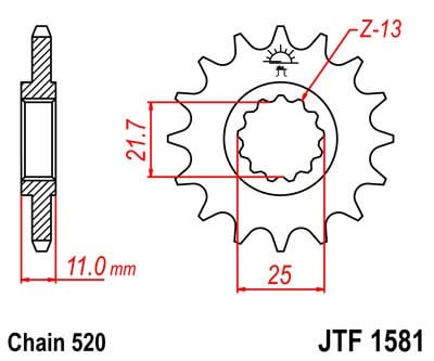 Obrázek produktu Řetězové kolečko JT JTF 1581-14 14 zubů, 520 JTF1581.14