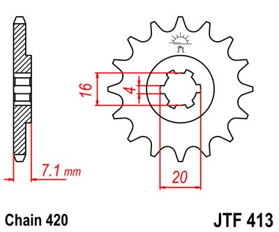 Obrázek produktu řetězové kolečko pro sekundární řetězy typu 420, JT - Anglie (16 zubů)