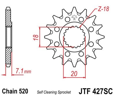 Obrázek produktu Řetězové kolečko JT JTF 427-13SC 13 zubů, 520 Samočistící, Nízká hmotnost