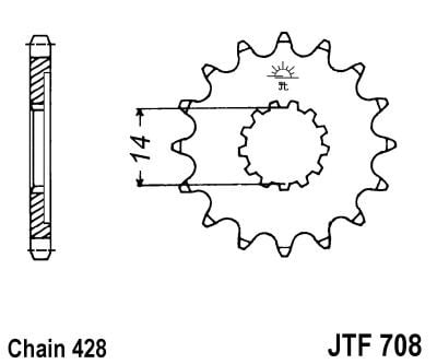 Obrázek produktu řetězové kolečko pro sekundární řetězy typu 428, JT - Anglie (13 zubů)