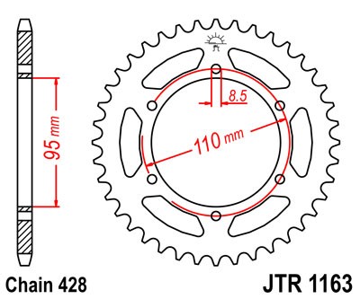 Obrázek produktu Řetězová rozeta JT JTR 1163-45 45 zubů, 428