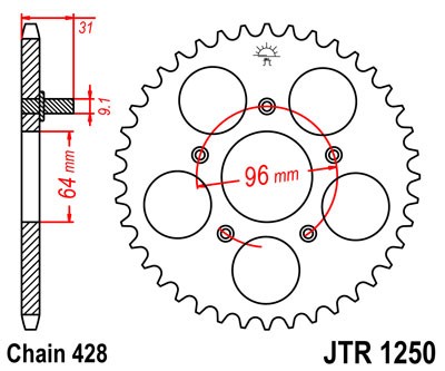 Obrázek produktu Řetězová rozeta JT JTR 1250-56 56 zubů, 428 JTR1250.56