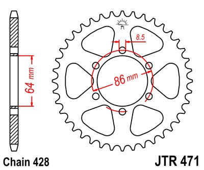 Obrázek produktu ocelová rozeta pro sekundární řetězy typu 428, JT - Anglie (48 zubů)