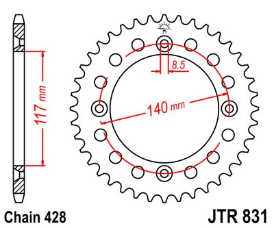 Obrázek produktu Řetězová rozeta JT JTR 831-46 46 zubů, 428