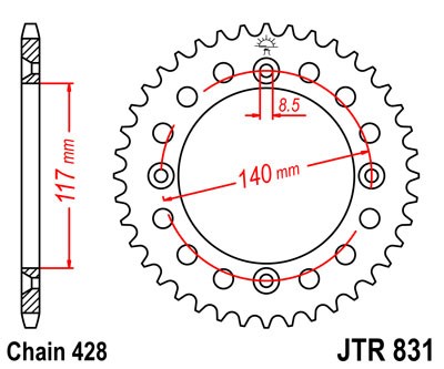 Obrázek produktu Řetězová rozeta JT JTR 831-48 48 zubů, 428