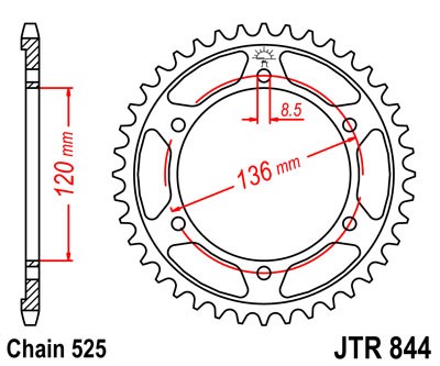 Obrázek produktu Řetězová rozeta JT JTR 844-44 44 zubů, 525