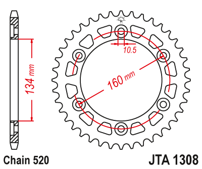 Obrázek produktu Hliníková řetězová rozeta JT JTA 1308-44BLK 44 zubů, 420 černá JTA1308.44BLK
