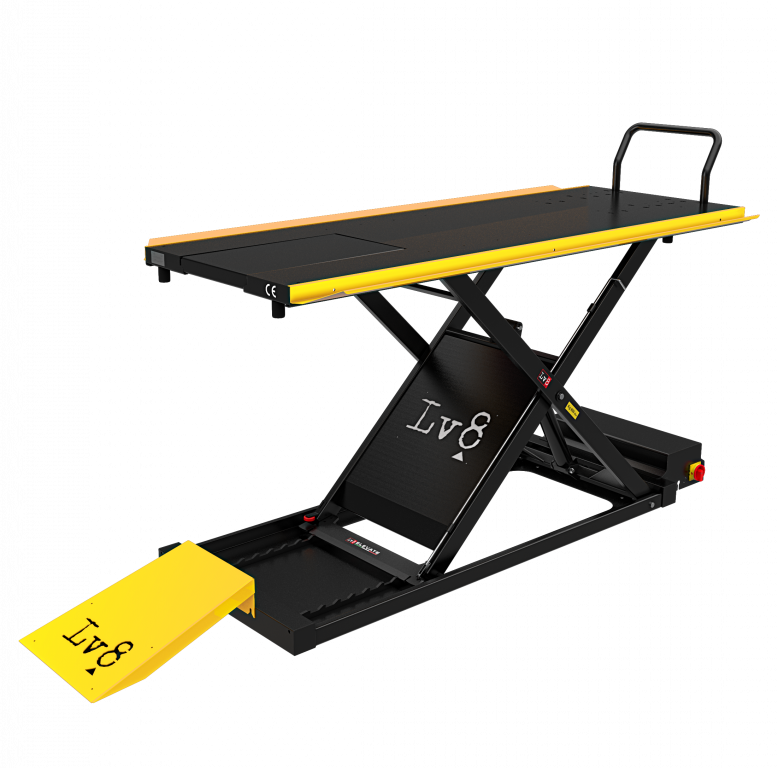 Obrázek produktu Motocyklový zvedák LV8 GOLDRAKE 800HC FLOOR VERSION EG800HCE.Y s elektrohydraulickou jednotkou (černá a žlutá RAL 1021) EG800HCE.Y