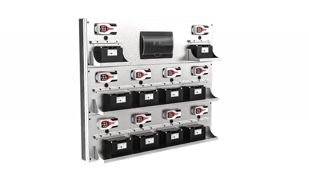 Obrázek produktu Nerezový nástěnný panel s možností pro umístění 10 nabíječek a elektrického panelu (volitelně) LV8 EQPCPO-01 EQPCPO-01
