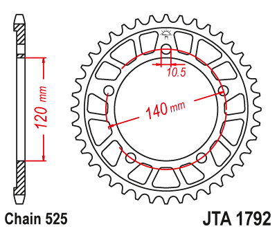 Obrázek produktu Hliníková řetězová rozeta JT JTA 1792-43BLK 43 zubů, 525 černá