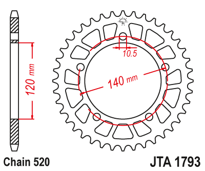 Obrázek produktu Hliníková řetězová rozeta JT JTA 1793-43BLK 43 zubů, 520 černá