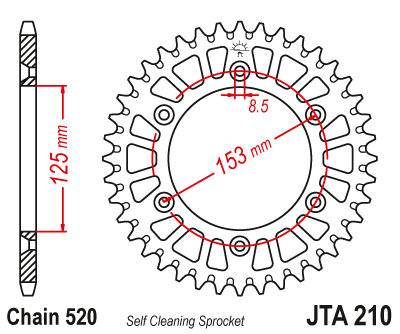 Obrázek produktu Hliníková řetězová rozeta JT JTA 210-44BLK 44 zubů, 520 černá JTA210.44BLK