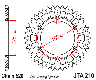 Obrázek produktu Hliníková řetězová rozeta JT JTA 210-45RED 45 zubů, 520 červená