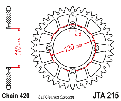 Obrázek produktu Hliníková řetězová rozeta JT JTA 215-48RED 48 zubů, 420 červená JTA215.48RED
