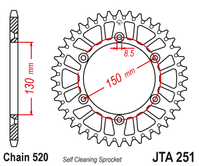 Obrázek produktu Hliníková řetězová rozeta JT JTA 251-50BLK 50 zubů, 520 černá