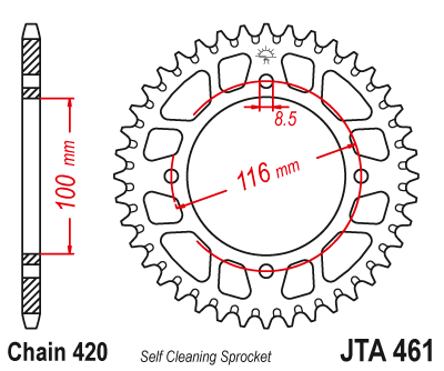 Obrázek produktu Hliníková řetězová rozeta JT JTA 461-50BLK 50 zubů, 420 černá