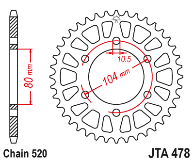Obrázek produktu Hliníková řetězová rozeta JT JTA 478-47BLK 47 zubů, 520 černá JTA478.47BLK