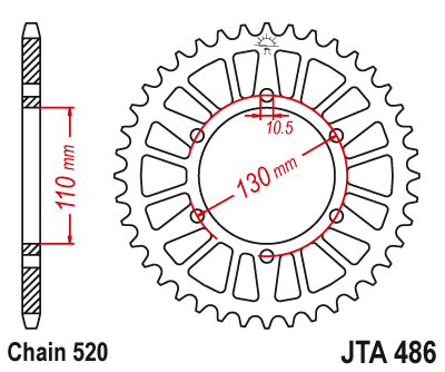 Obrázek produktu Hliníková řetězová rozeta JT JTA 486-44BLK 44 zubů, 520 černá