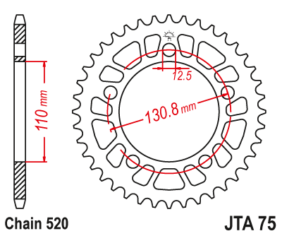 Obrázek produktu Hliníková řetězová rozeta JT JTA 75-44BLK 44 zubů, 520 černá