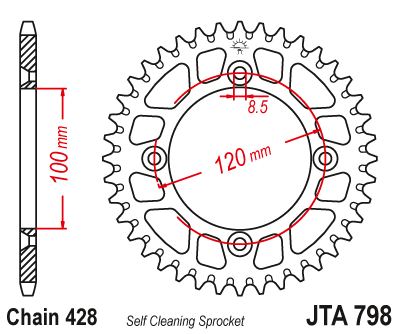 Obrázek produktu Hliníková řetězová rozeta JT JTA 798-51BLK 51 zubů, 428 černá JTA798.51BLK
