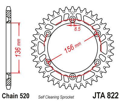 Obrázek produktu Hliníková řetězová rozeta JT JTA 822-45BLU 45 zubů, 520 modrá